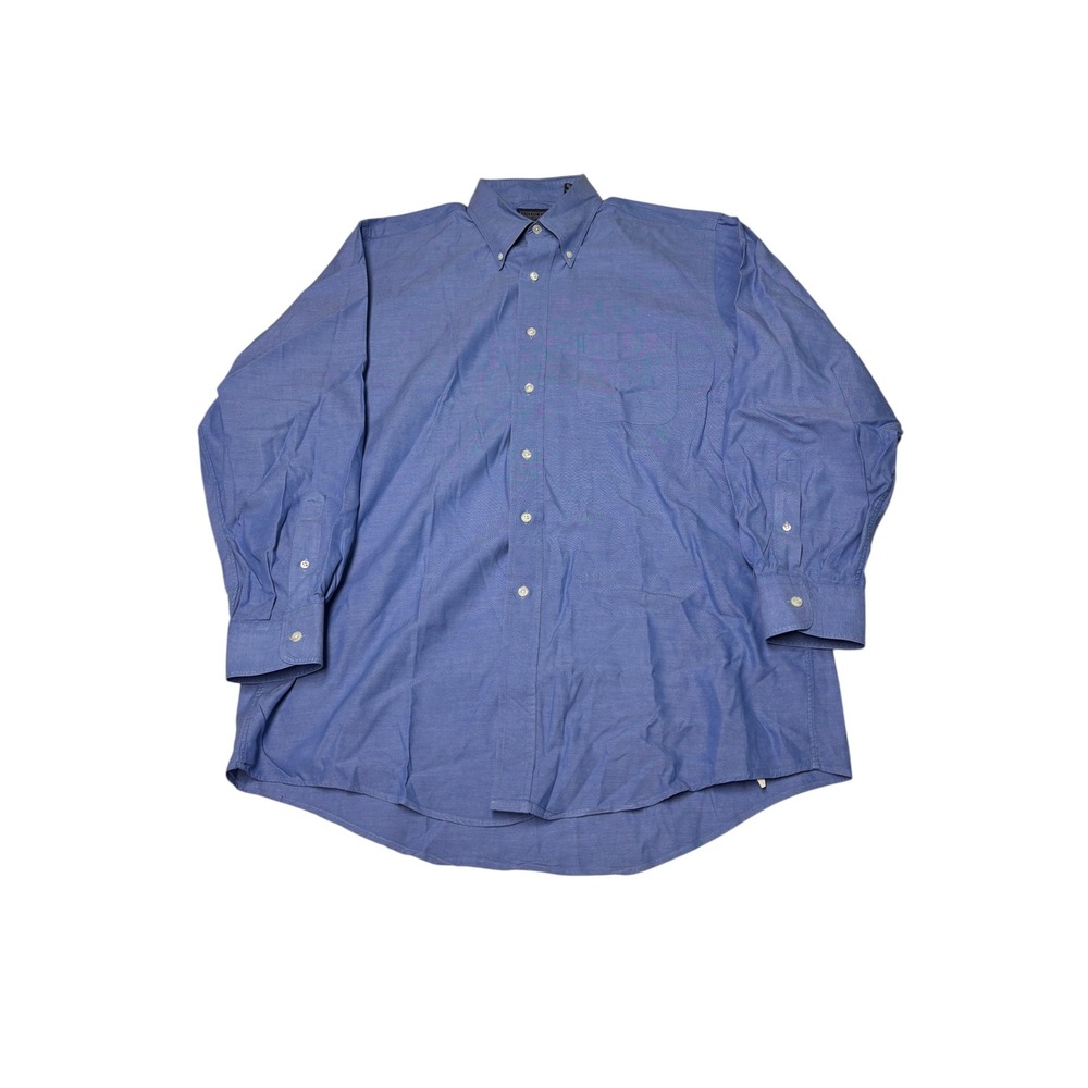 VTG 90s Lands End Mens Blue Pinpoint Oxford Button Down Shirt 16-33 USA
